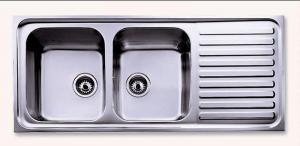 FREGADERO INOX CON 2 POZAS Y 1 ESCURRIDOR 123.5X44 E-50